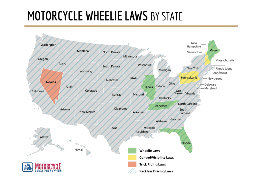 карта законов о мотоциклах на колесах по штатам